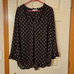 Loft Women's Dark Floral Blouse Size XXL Sheer Lightweight Romantic Feminine